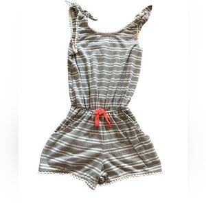 Paper Doll Gray Striped Romper with Coral Bow Girls Size 8 Summer Play Clothes